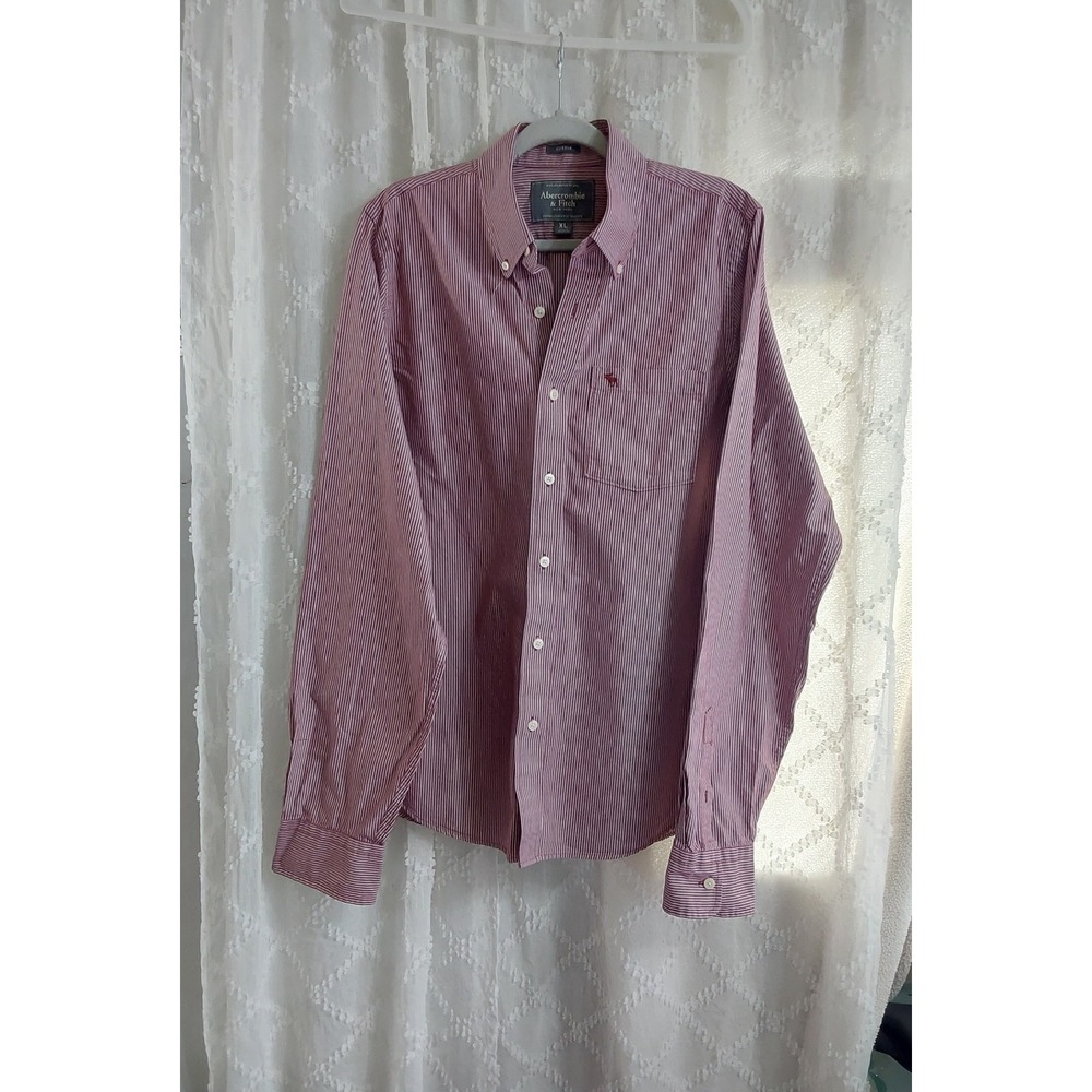Abercrombie & Fitch Mens‎ XL Muscle Fit Button Down Shirt Burgundy White